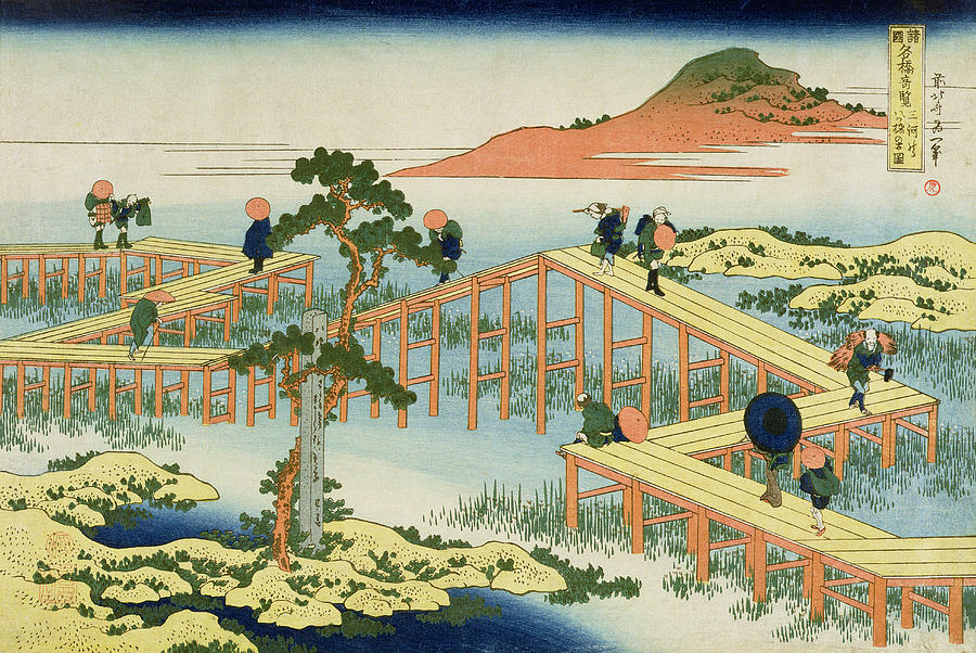 Eight Part Bridge, Province Of Mucawa Painting by Katsushika Hokusai