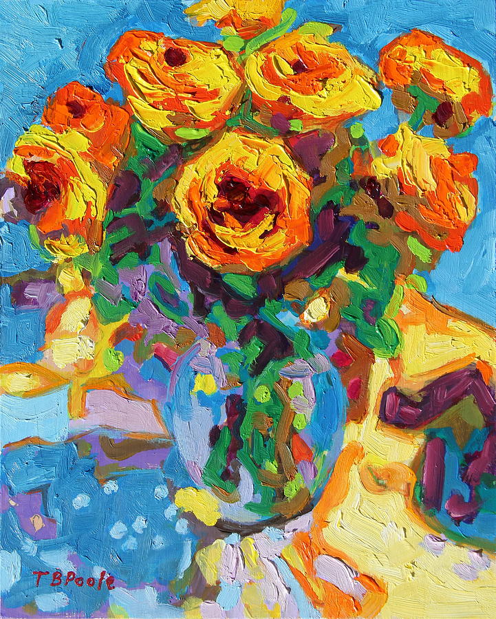 Eight Yellow Roses oil painting Bertram Poole Apr14 Painting by Thomas Bertram POOLE
