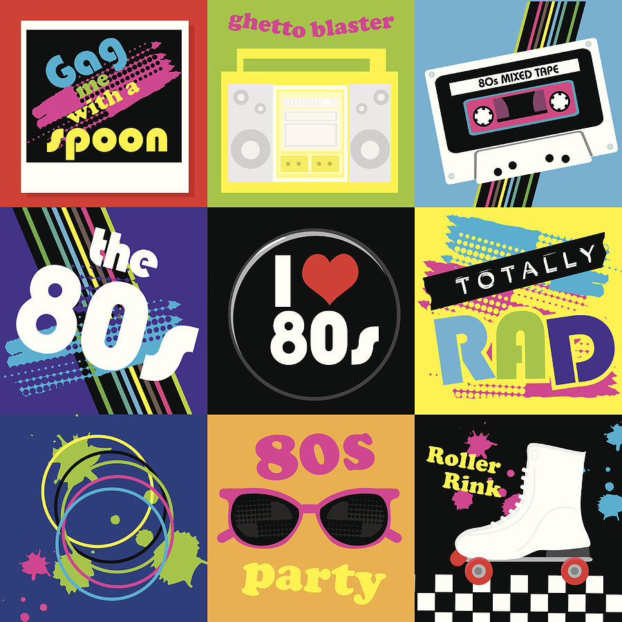 Eighties party themed icon set Drawing by JDawnInk
