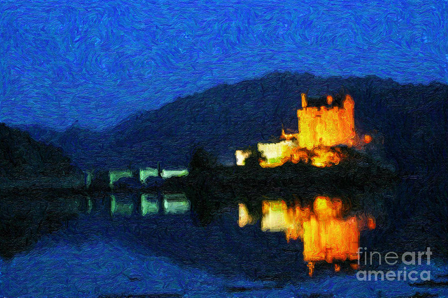 Castle Digital Art - Eilean Donan at Night by Diane Macdonald