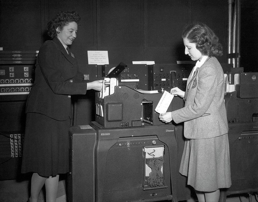 Einac Programmers With Punch Card Machine Photograph by American