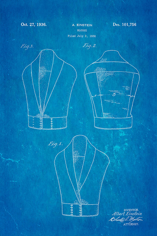 Unique Photograph - Einstein Blouse Waistcoat Patent Art 1936 Blueprint by Ian Monk