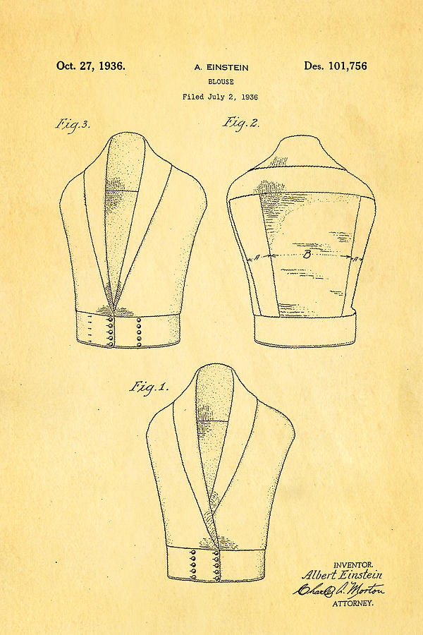 Unique Photograph - Einstein Blouse Waistcoat Patent Art 1936 by Ian Monk
