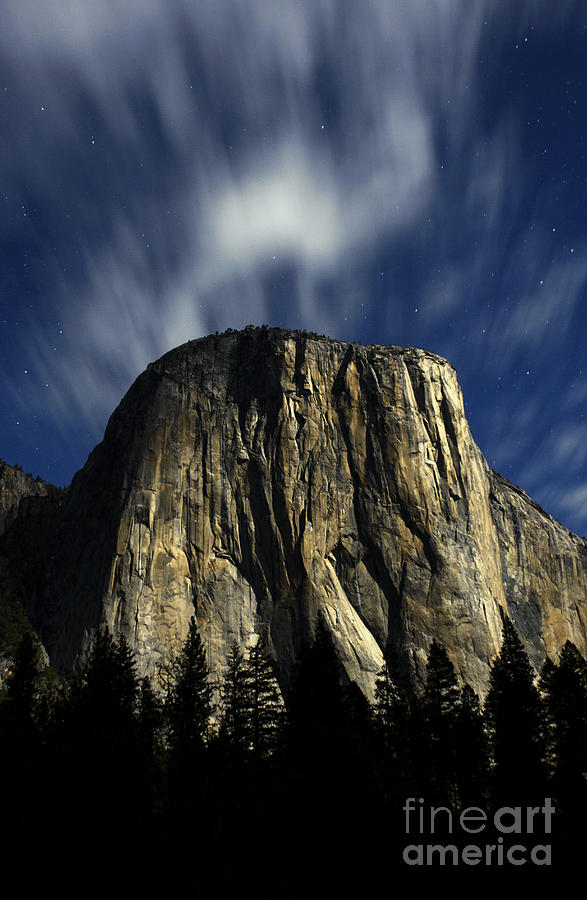 El Capitan under the stars and the moon Photograph by Deby Dixon