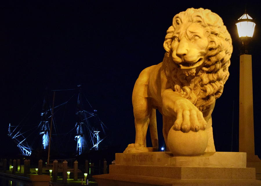 Lion Photograph - El Galleon and Bridge of Lions 1 by Sheri McLeroy