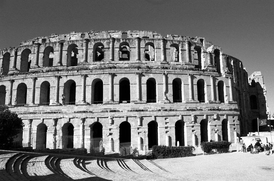 El Jems Coloseum bw Photograph by Donna Corless