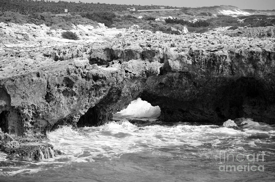 El Mirador Natural Bridge Rock Arch East Coast of Cozumel Mexico Black and White Photograph by Shawn OBrien
