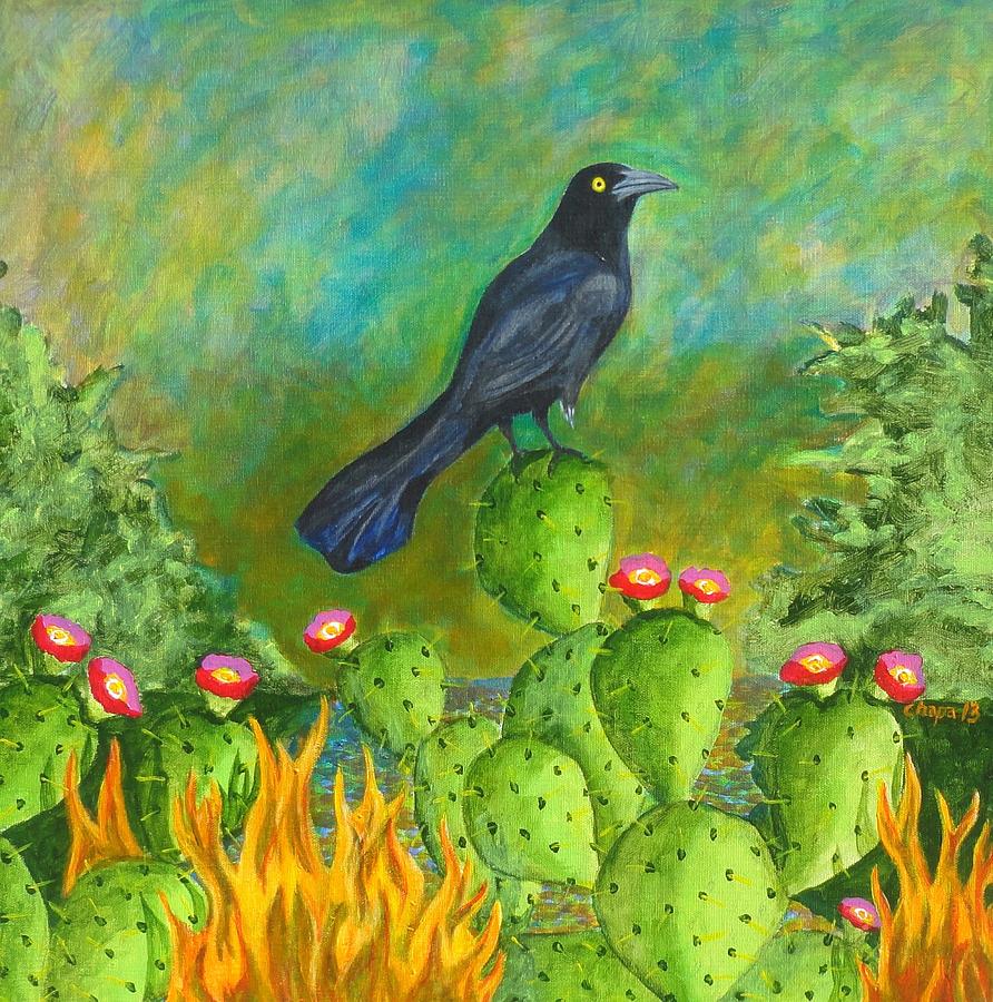 El Pajaro Negro En Fuego Painting by Manny Chapa