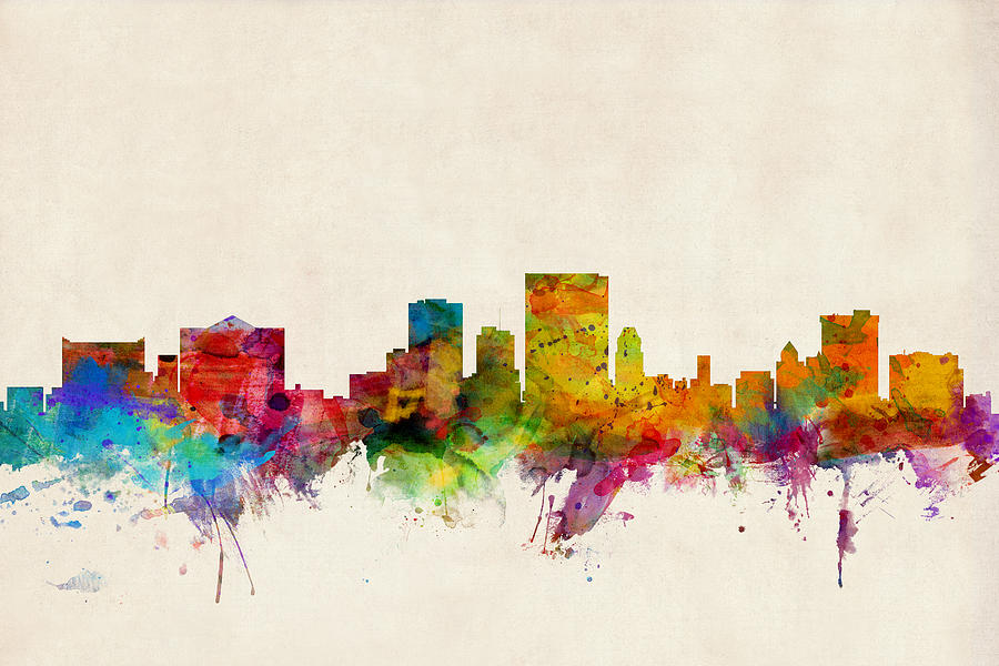 Watercolour Digital Art - El Paso Texas Skyline by Michael Tompsett
