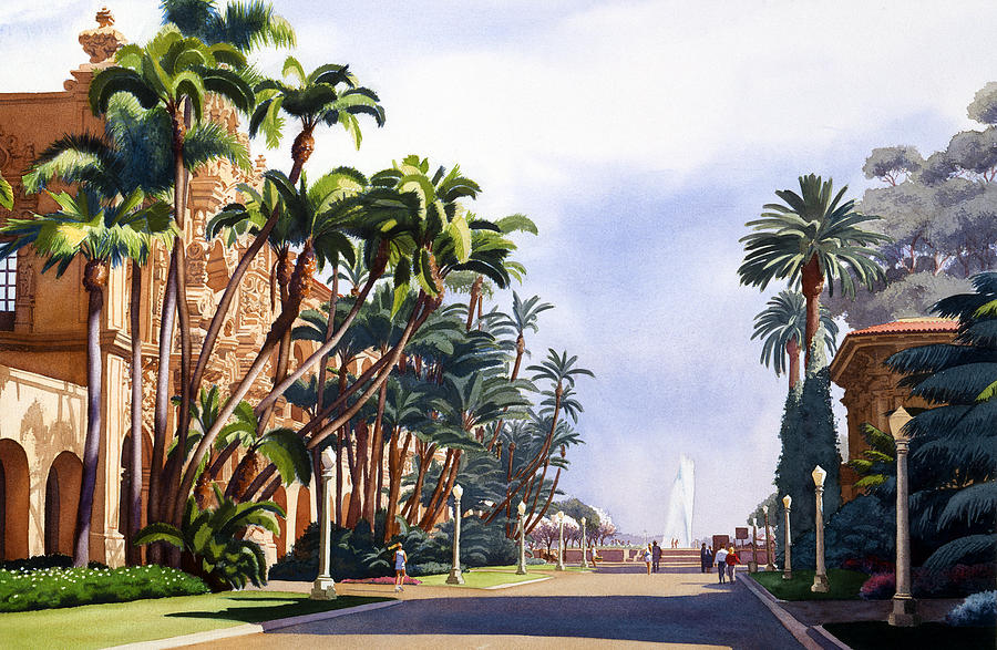 El Prado in Balboa Park Painting by Mary Helmreich