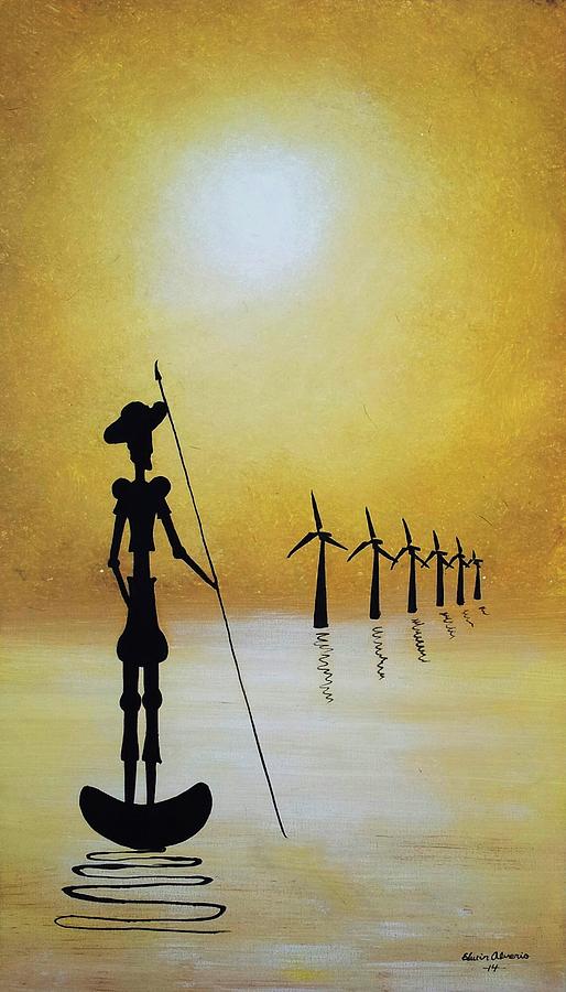 Don Quixote Fighting The Windmills Painting by Edwin Alverio