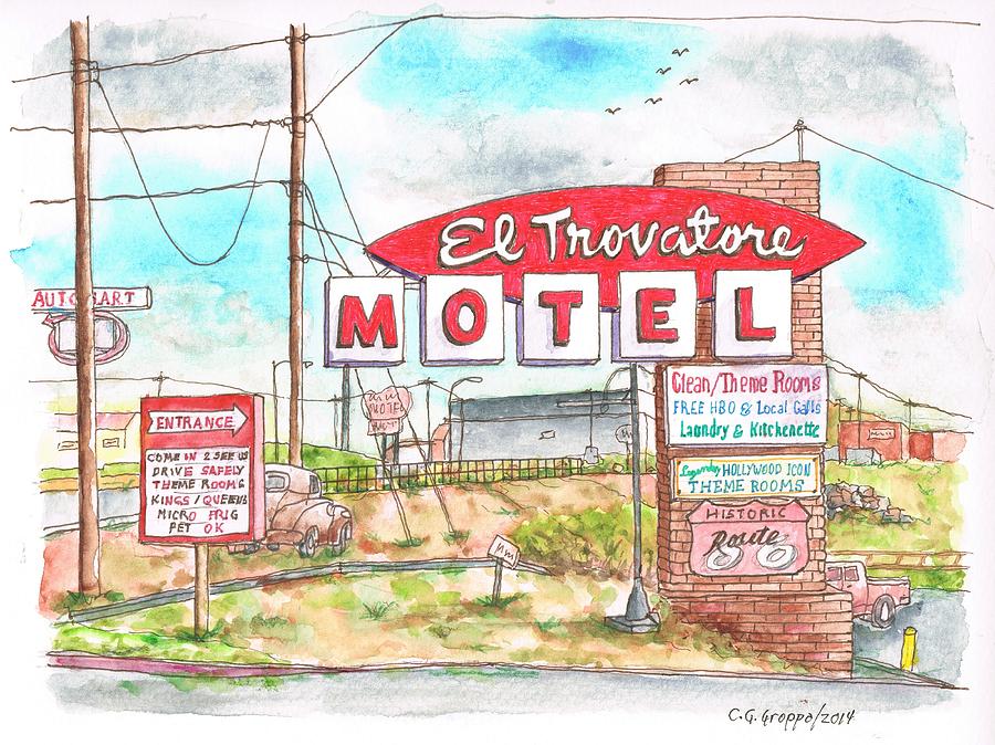 El Trovatore Motel in Route 66, Andy Devine Ave., Kingman, Arizona Painting by Carlos G Groppa