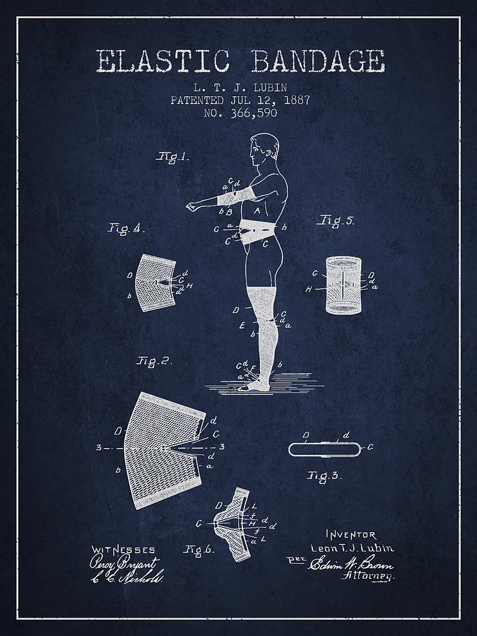 Vintage Digital Art - Elastic Bandage Patent from 1887 - Navy Blue by Aged Pixel
