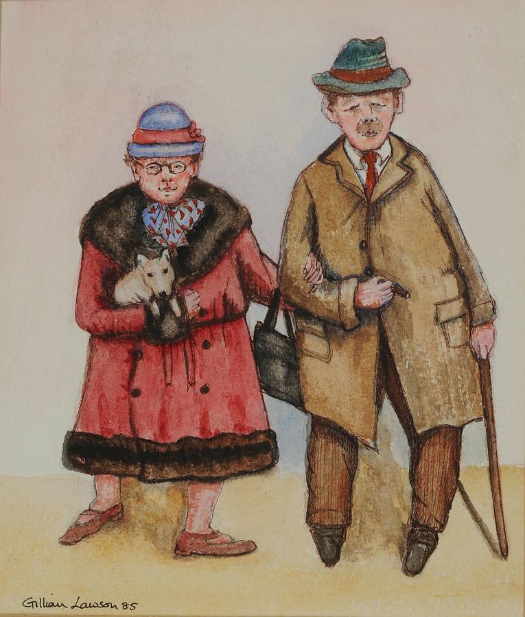 Elderly Couple, 1985 Watercolour On Paper Photograph by Gillian Lawson