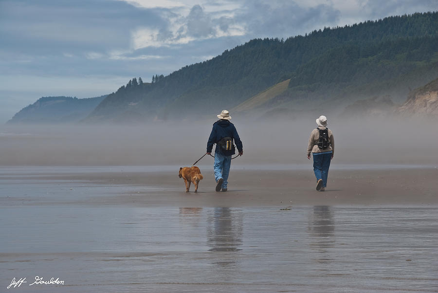 Elderly Couple Walking a Dog Photograph by Jeff Goulden