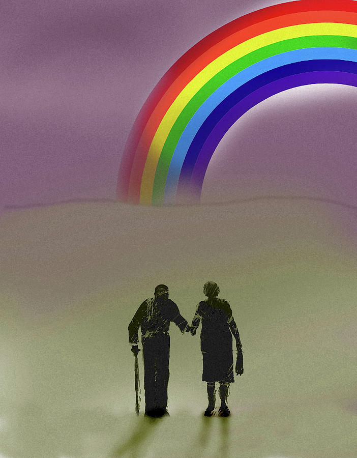 Elderly Couple Walking Towards Rainbow Photograph by Ikon Ikon Images
