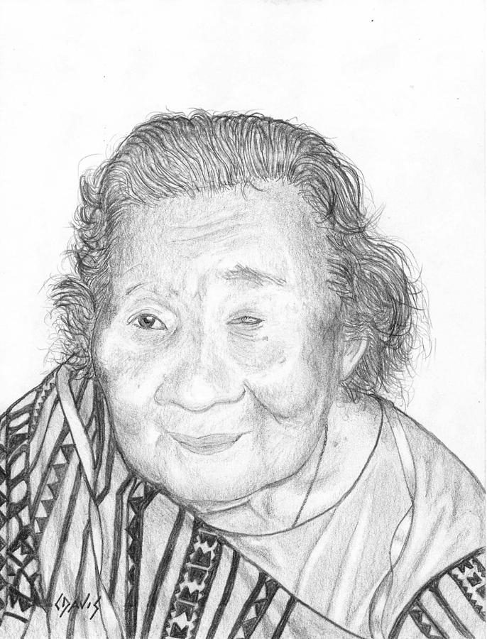 Portrait Drawing - Elderly Marshallese 5 by Lew Davis
