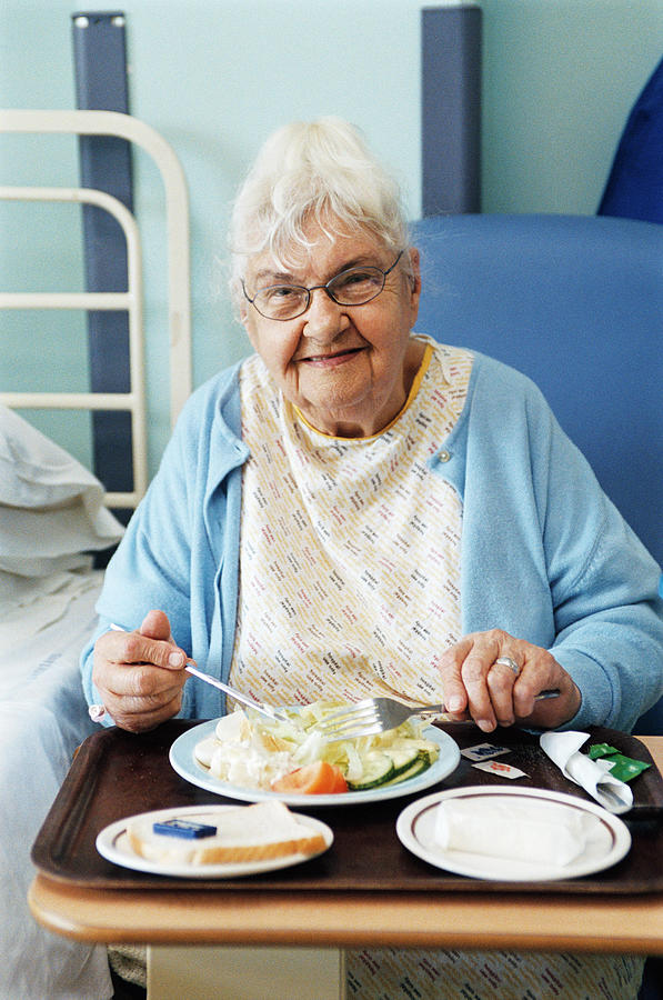 Human Photograph - Elderly Patient Eating Meal by Mark Thomas/science Photo Library