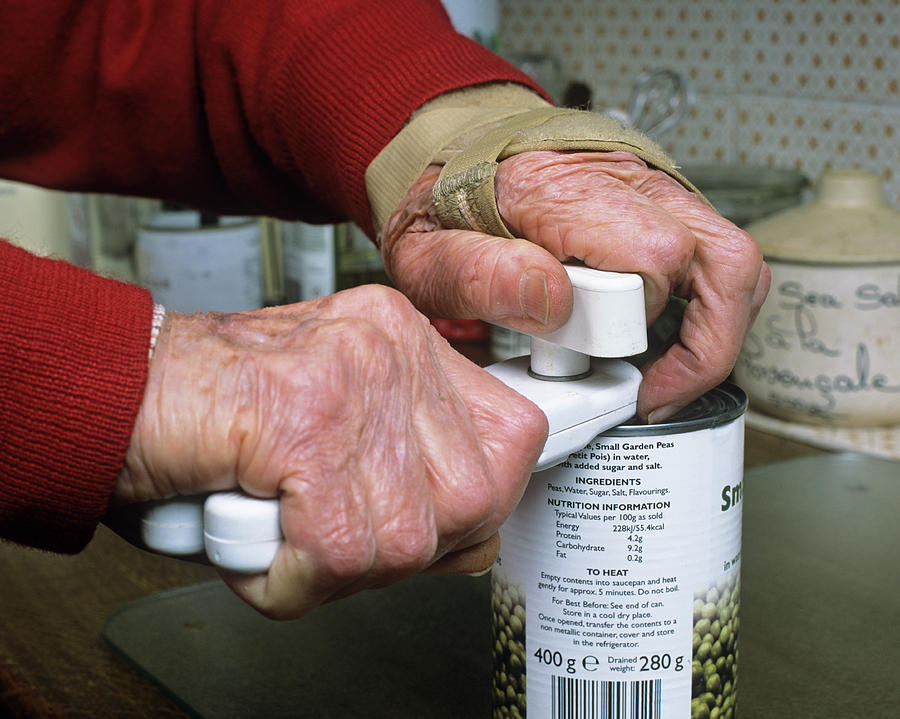 Can Opener Photograph - Elderly Person With Arthritis by Jerry Mason/science Photo Library