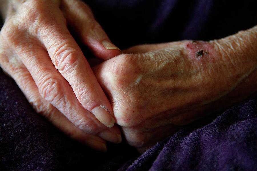 Human Photograph - Elderly Womans Hands by Hannah Gal