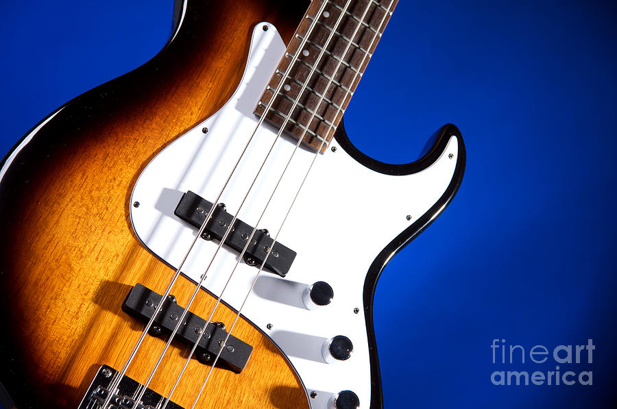 Electric Bass Guitar Photograph on Blue 3322.02 Photograph by M K Miller