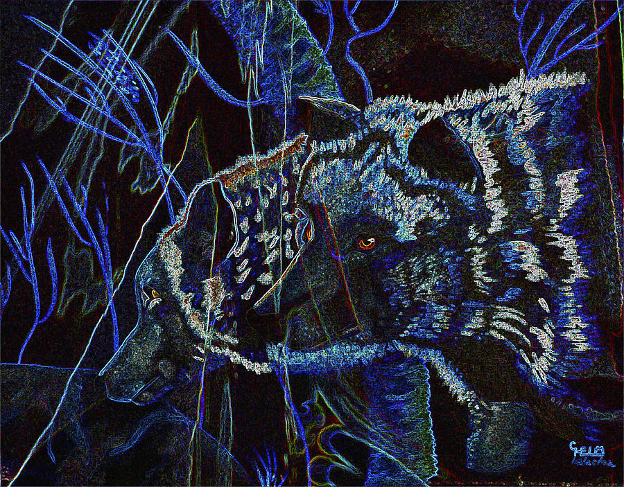 Electric blue wolves with indians Digital Art by Mayhem Mediums
