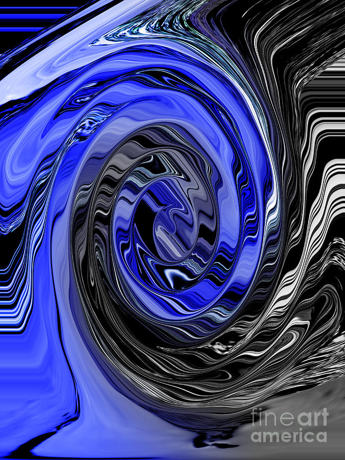 Abstract Digital Art - Electric Blue Wound into Black and White Abstract by Minding My  Visions by Adri and Ray