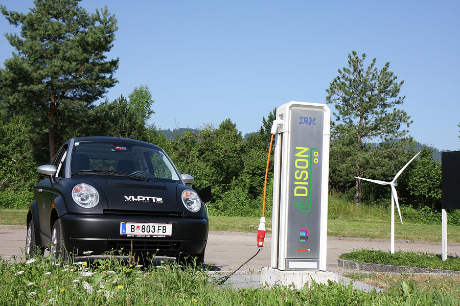 Electric Car And Charger Photograph by Ibm Research