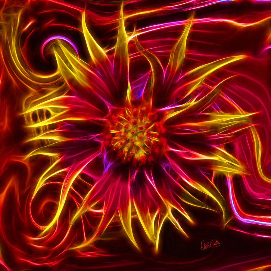 Electric Firewheel Flower Artwork Digital Art by Nikki Marie Smith