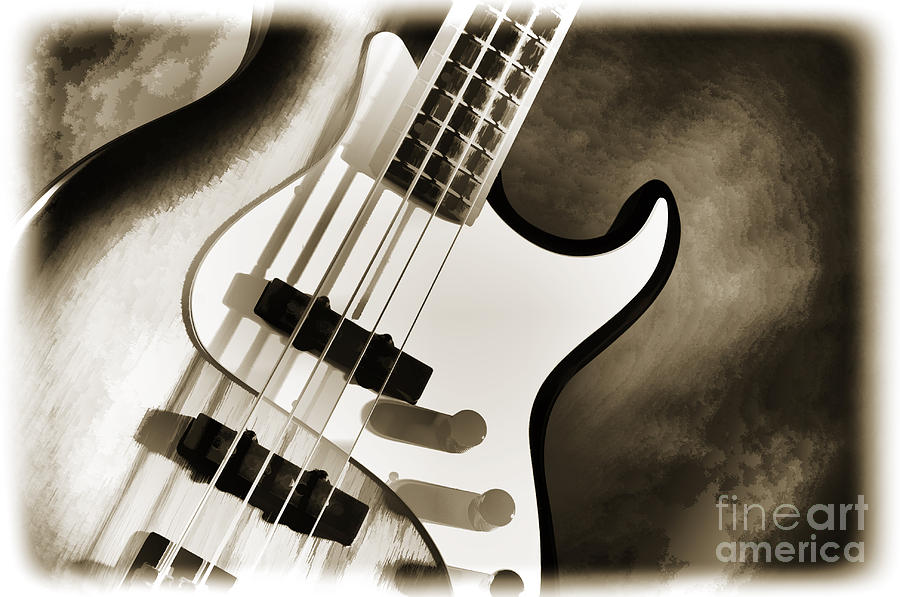 Electric Guitar Painting in Black and white Sepia 3320.01 Painting by M K Miller