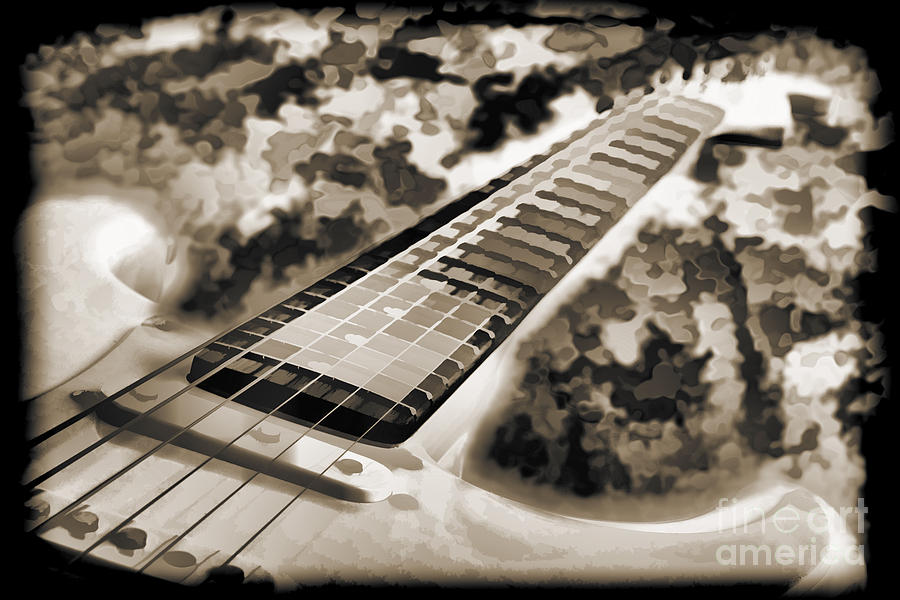 Electric Guitar Painting Photograph in Sepia 3318.01 Painting by M K Miller
