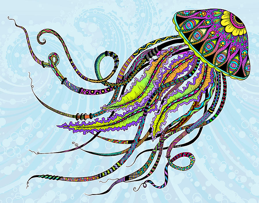 Jellyfish Digital Art - Electric Jellyfish by Tammy Wetzel