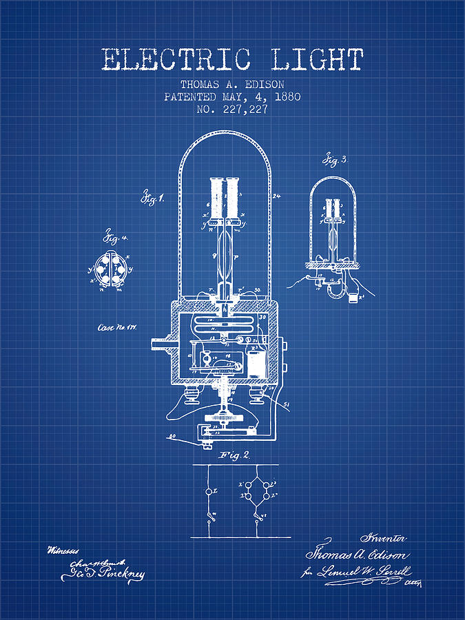 Vintage Digital Art - Electric Light Patent from 1880 - Blueprint by Aged Pixel