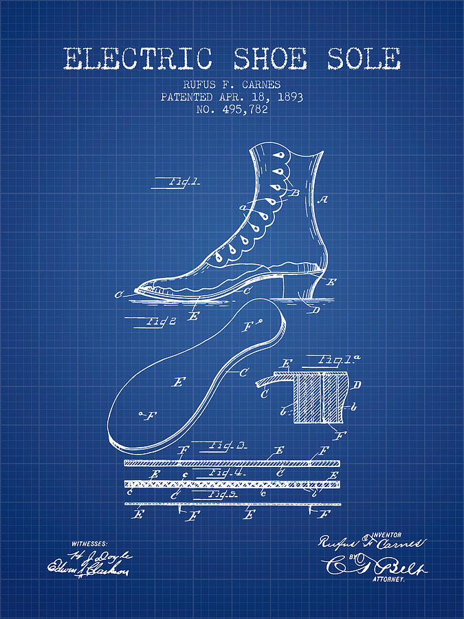 Boot Digital Art - Electric Shoe Sole Patent from 1893 - Blueprint by Aged Pixel