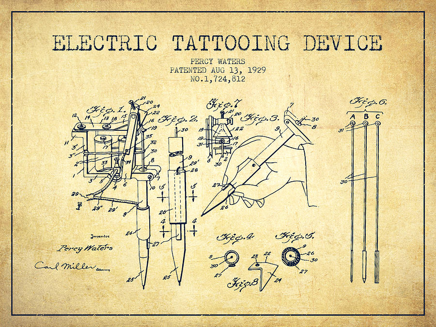 Vintage Digital Art - Electric Tattooing Device Patent From 1929 - Vintage by Aged Pixel