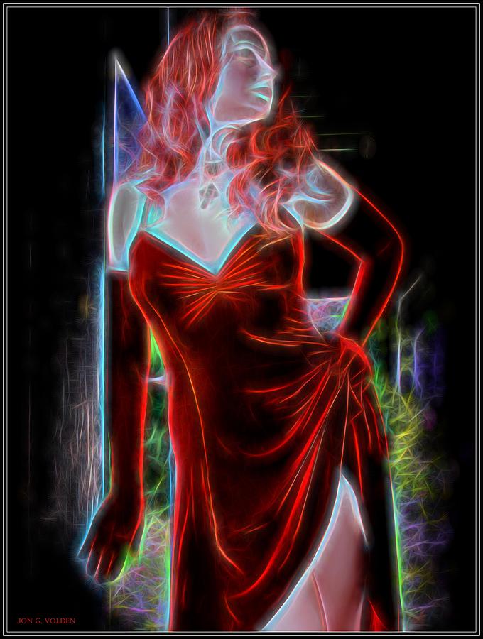 Electric Woman In Red Painting by Jon Volden