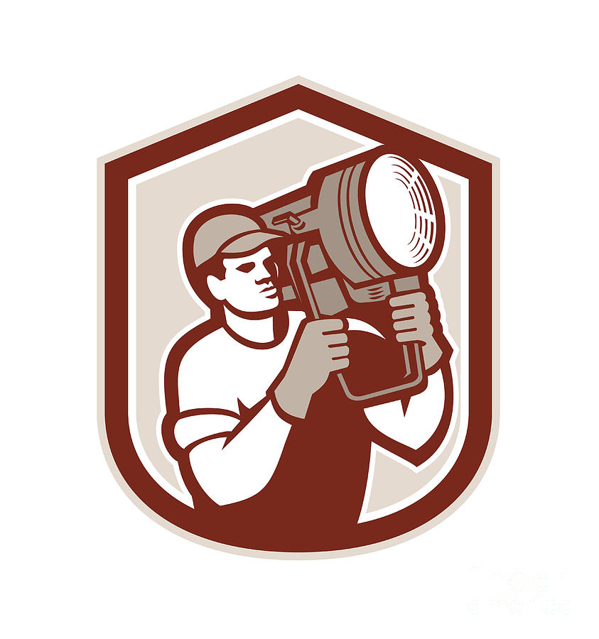 Electrical Lighting Technician Carry Spotlight Shield Digital Art by ...