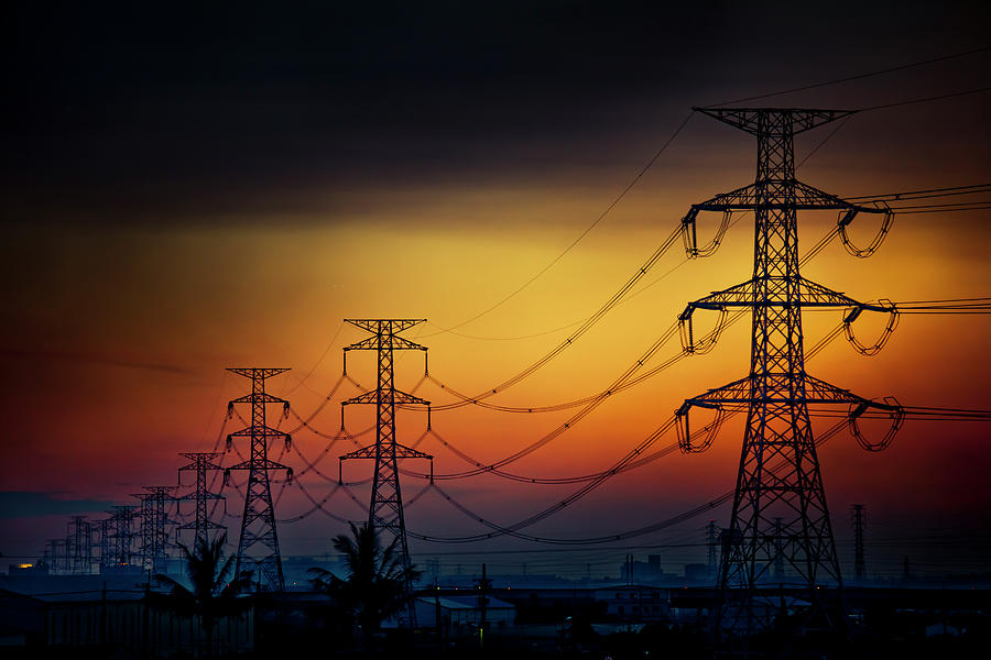 Sunset Photograph - Electrical Towers Giant by King Arthur Of The Tartarus