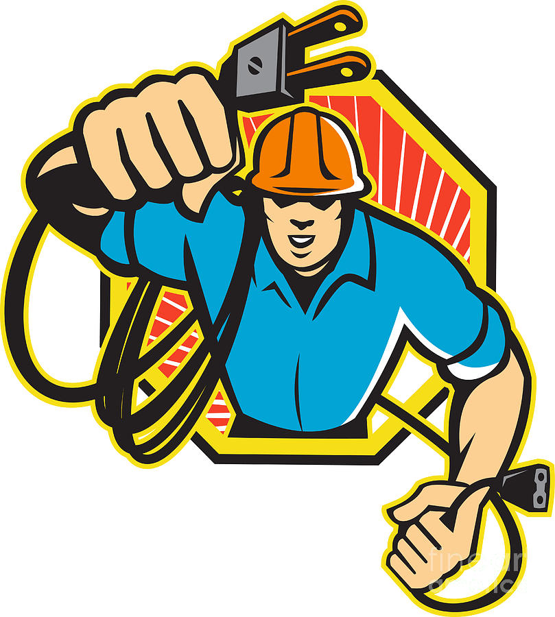 Electrician Construction Worker Retro Digital Art by Aloysius Patrimonio