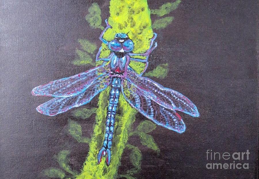 Electrified Blue Dragonfly Painting by Kimberlee Baxter