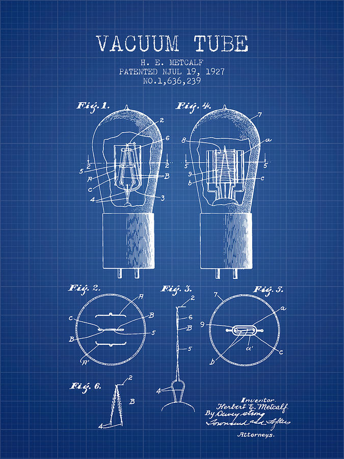 Vintage Digital Art - Electrode Vacuum Tube Patent From 1927 - Blueprint by Aged Pixel