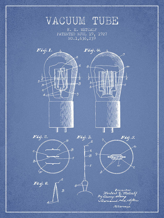 Vintage Digital Art - Electrode Vacuum Tube Patent From 1927 - Light Blue by Aged Pixel