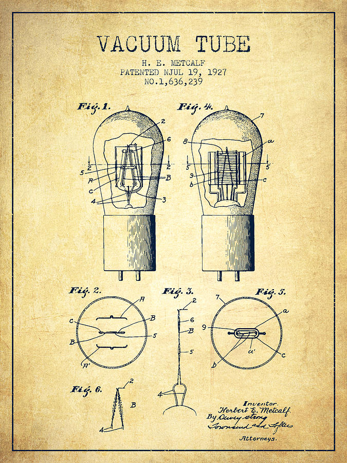 Vintage Digital Art - Electrode Vacuum Tube Patent From 1927 - Vintage by Aged Pixel