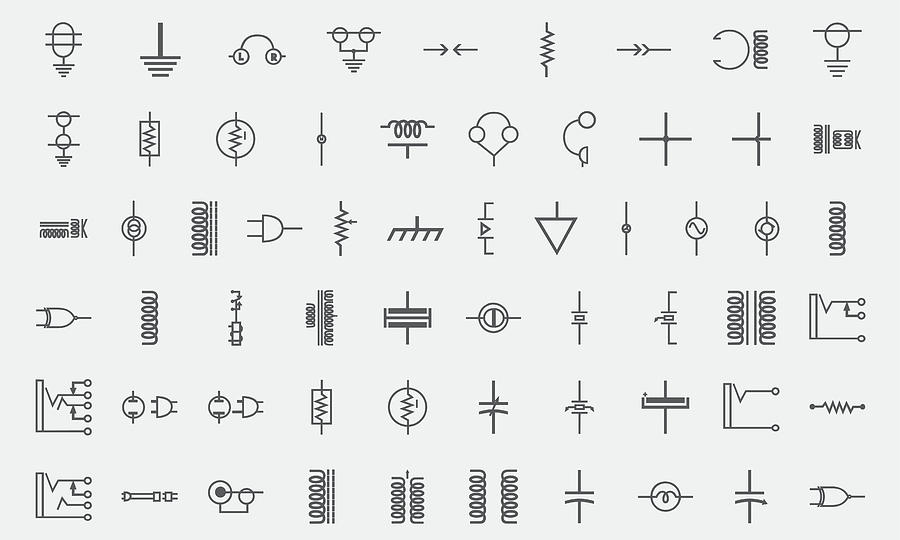 Electronics, electric circuit component Line Icons Drawing by LueratSatichob