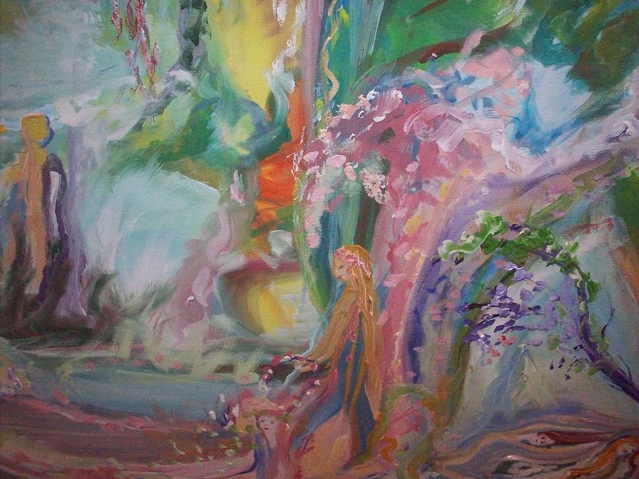 Elegance by the waterfall Painting by Judith Desrosiers