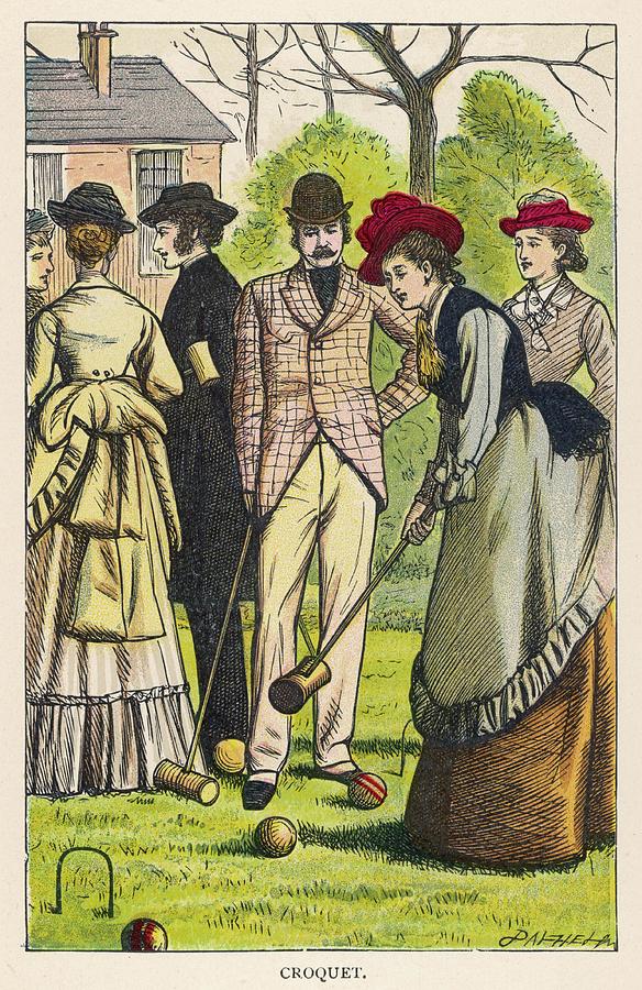 Sports Drawing - Elegant Men And Women Play  Croquet by Mary Evans Picture Library
