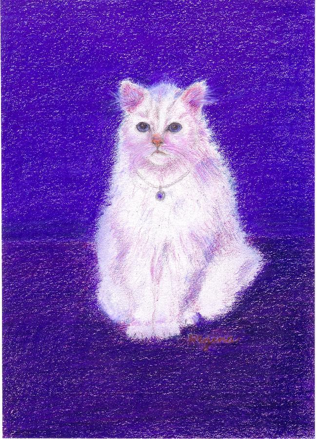 Elegant White Cat Drawing by Regina Taormino