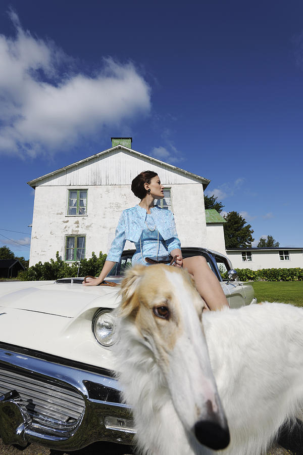 Car Photograph - Elegant Woman And Borzoi Dog by Christian Lagereek