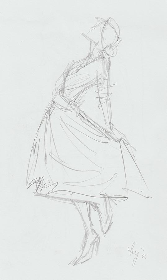 Elegant woman in dress drawing Drawing by Mike Jory