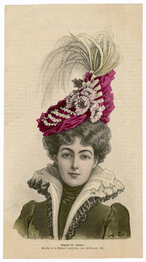 Elegant Woman Wears A Scarlet Hat Drawing by Mary Evans Picture Library